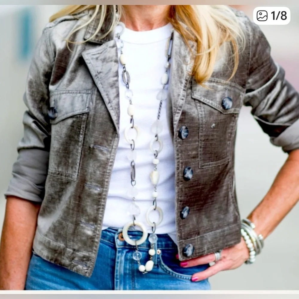 CAbi Sunday topper velvet, jean jacket, metallic size medium - Picture 2 of 9